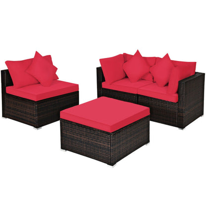 4 Piece Patio Rattan Furniture Set with Removable Cushions and Pillows