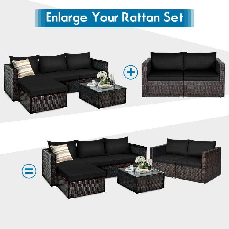 2 Piece Patio Rattan Sectional Conversation Sofa Set