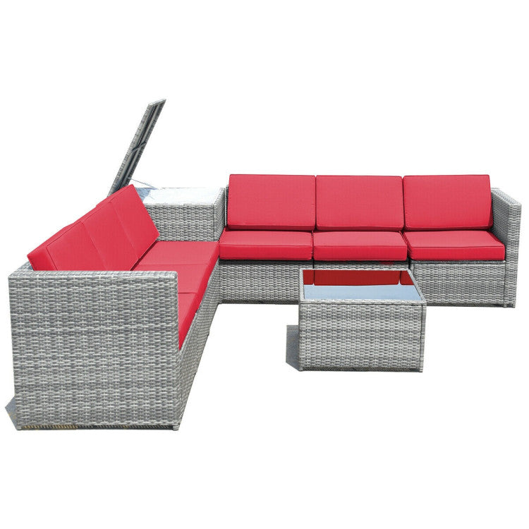 8-Piece Wicker Sofa Rattan Dining Set Patio Furniture with Storage Table