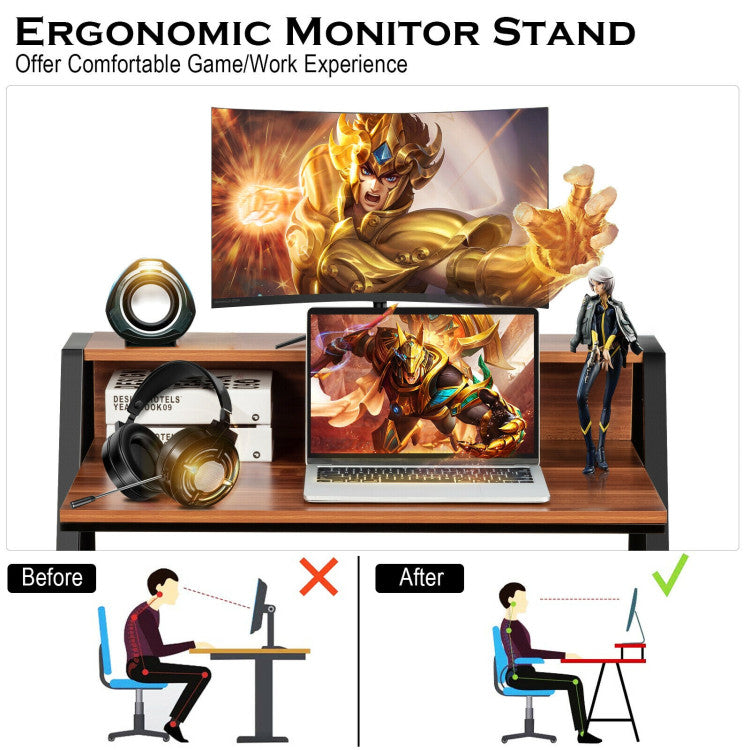 2 Tier Small Computer Desk with Sturdy Frame for Small Place