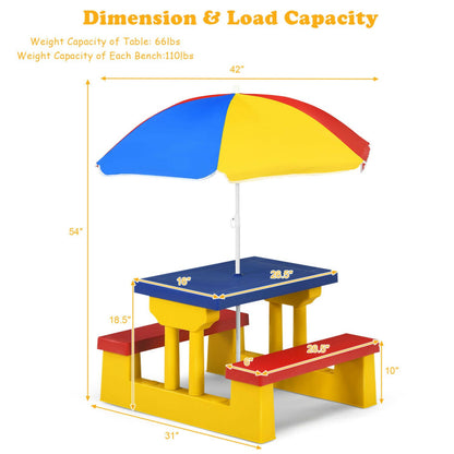 Kids Picnic Folding Table and Bench Set with Umbrella