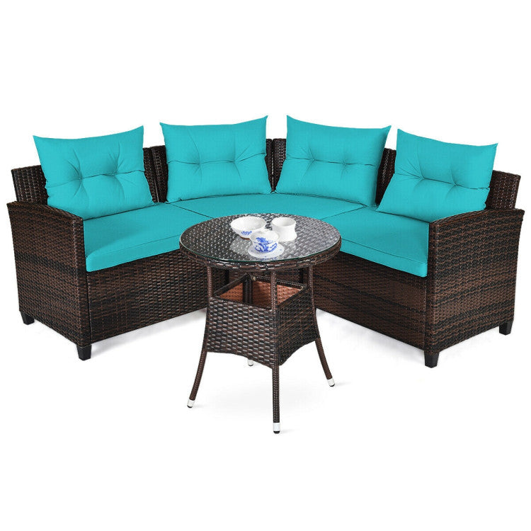 4 Piece Outdoor Cushioned Rattan Furniture Set