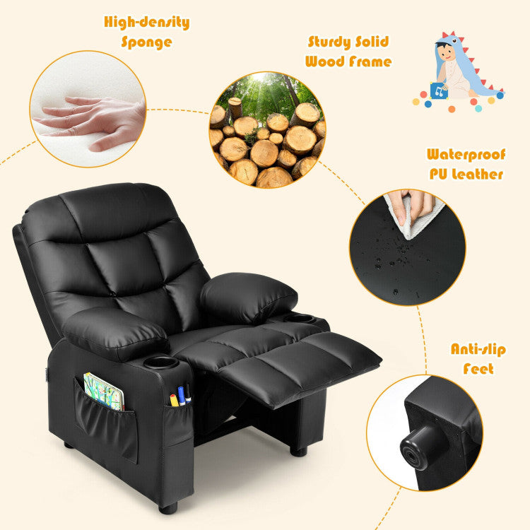 Kids PU Leather/Velvet Fabric Kids Recliner Chair with Cup Holders