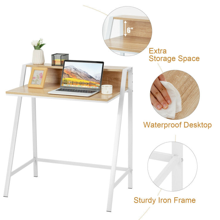 2 Tier Small Computer Desk with Sturdy Frame for Small Place