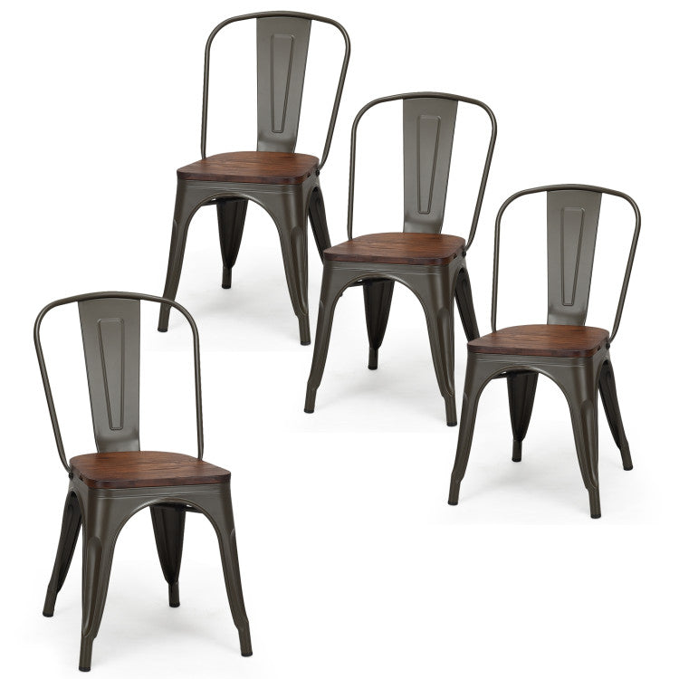 18-Inch Set of 4 Stackable Metal Dining Chairs with Wood Seat