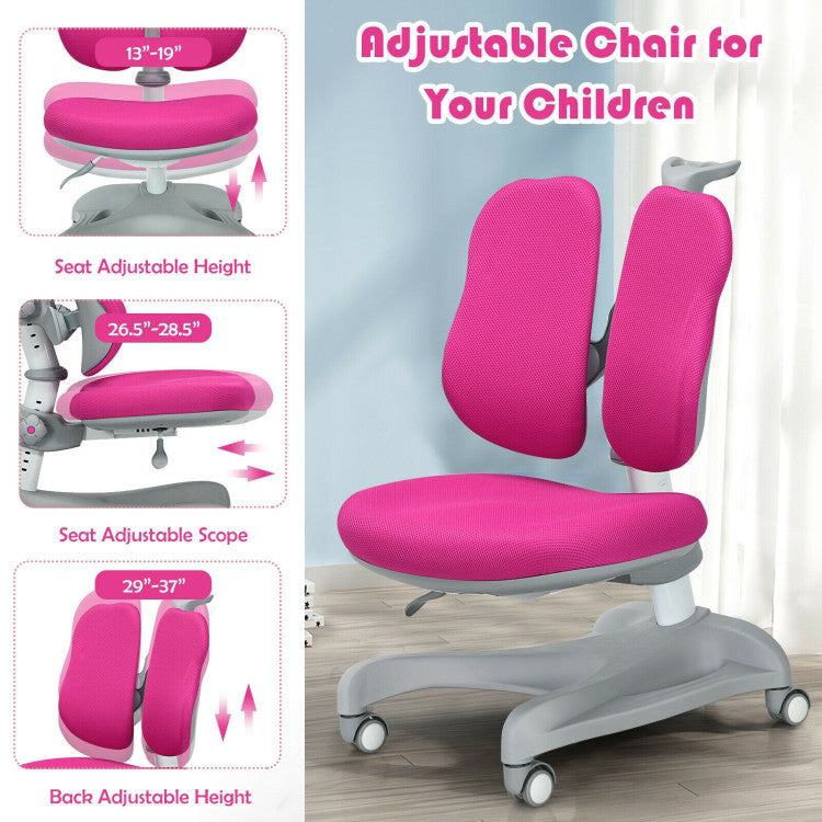 Adjustable-Height Student Chair with Sit-Brake Casters and Lumbar Support