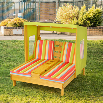 Kids Patio Lounge Chair with Cup Holders and Awning