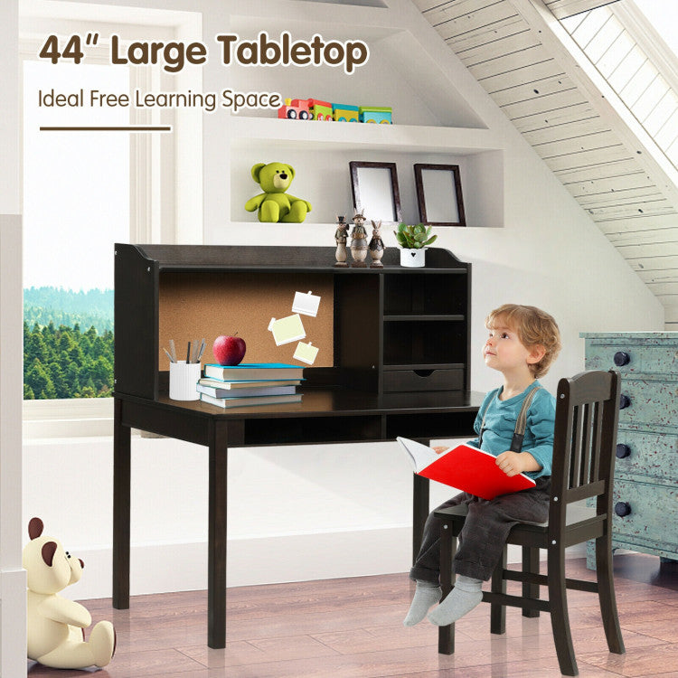 Kids Study Desk and Chair Set with Hutch and Bookshelves