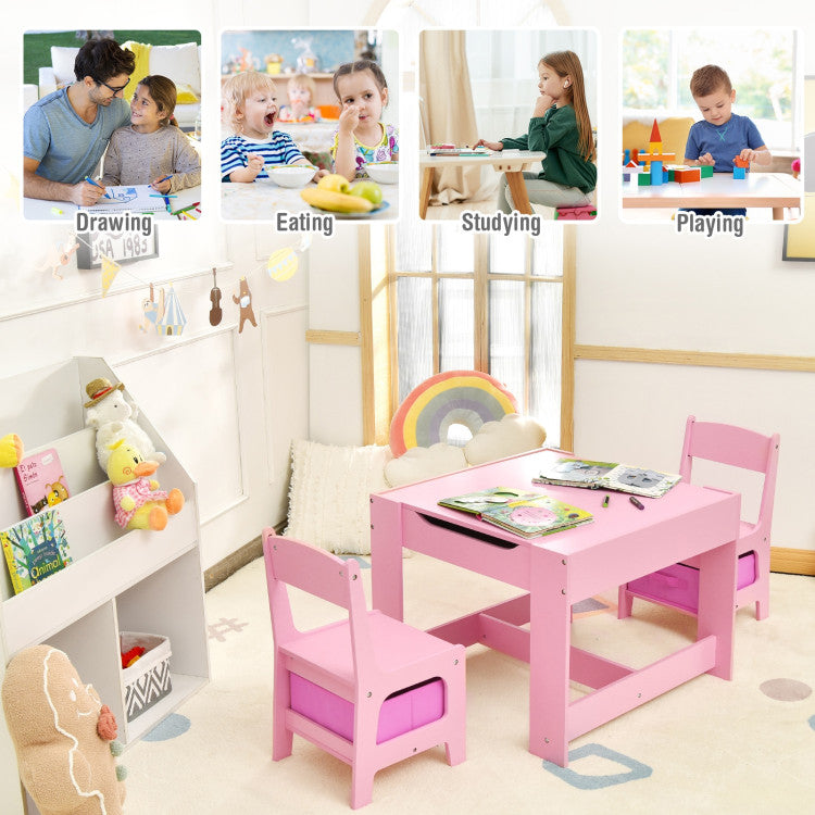 2-In-1 Desktop Kids Table Chairs Set With Storage Boxes