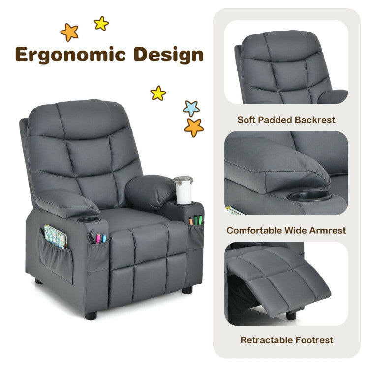 Kids PU Leather/Velvet Fabric Kids Recliner Chair with Cup Holders