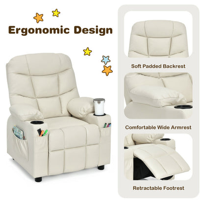 Kids PU Leather/Velvet Fabric Kids Recliner Chair with Cup Holders