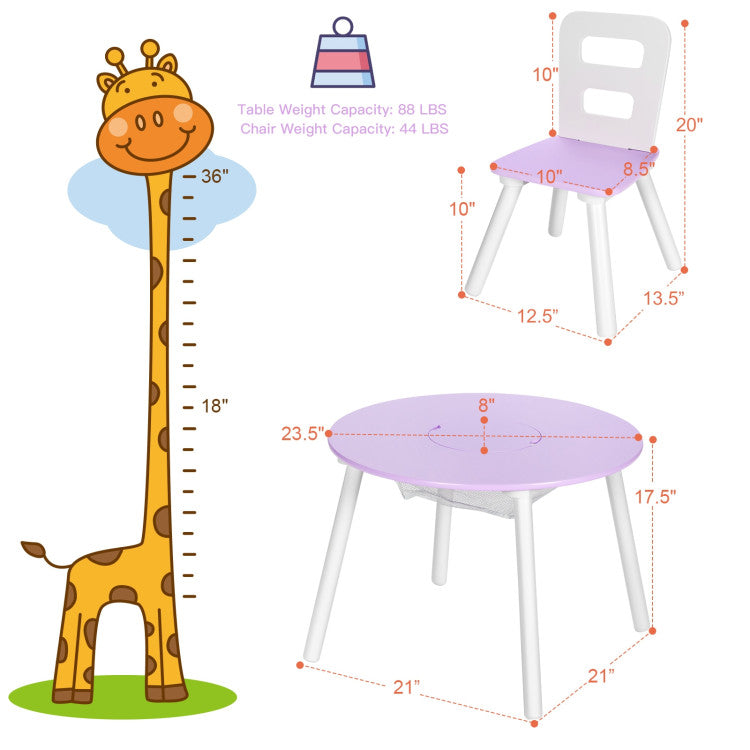 Wood Activity Kids Table and Chair Set with Center Mesh Storage