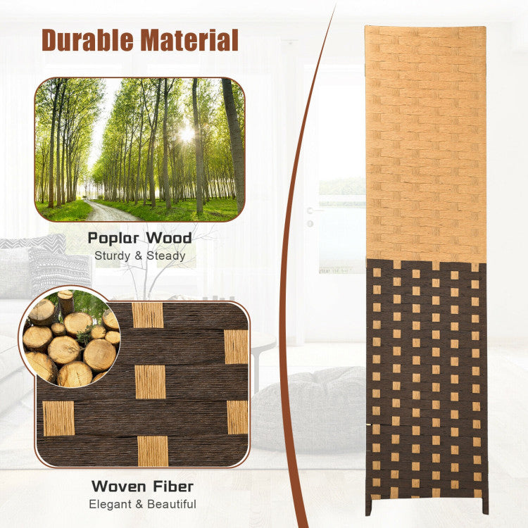 4-Panel Portable Folding Hand-Woven Wall Divider
