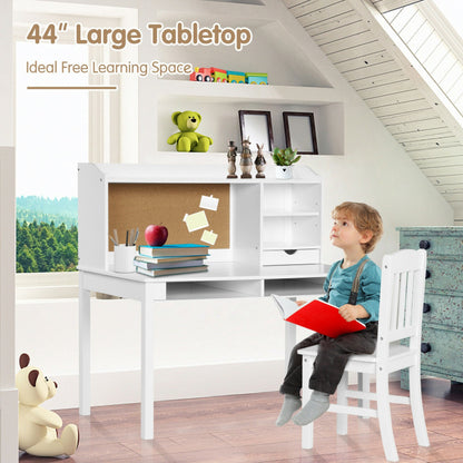 Kids Study Desk and Chair Set with Hutch and Bookshelves