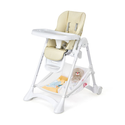 Baby Folding Chair with Wheel Tray and Storage Basket