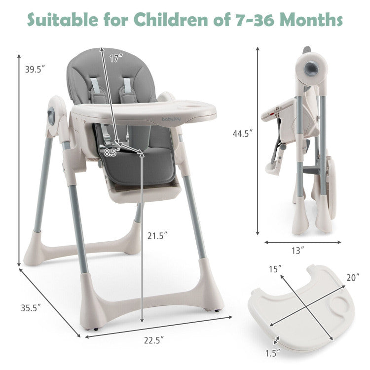 Baby Folding High Chair with Adjustable Height and Footrest