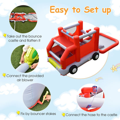 Fire Truck Themed Inflatable Kids Bounce House with 480W Blower