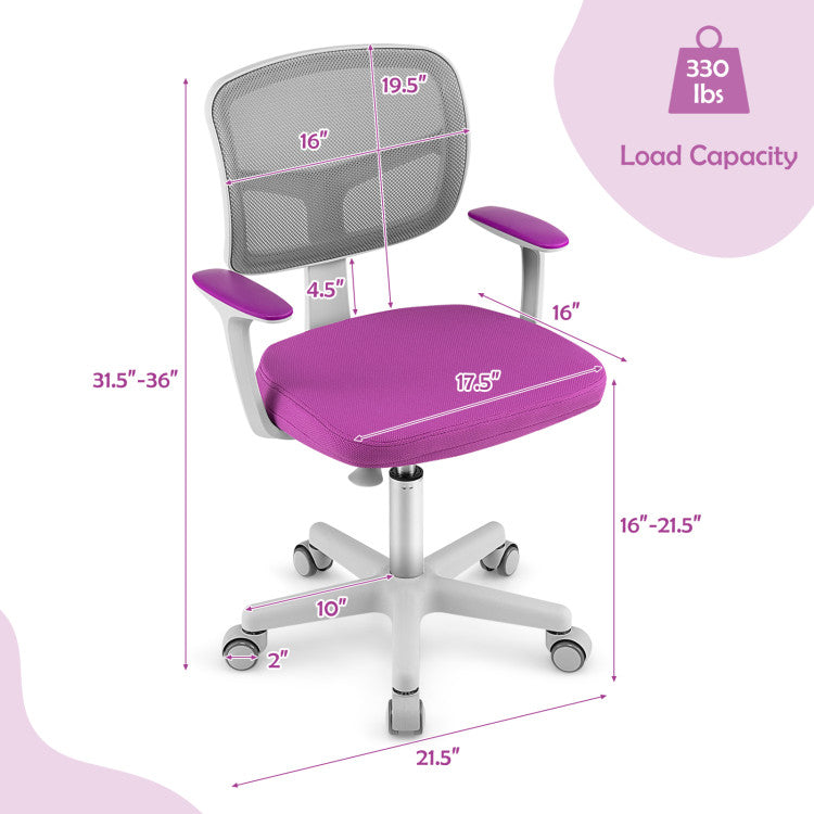 Adjustable Desk Chair with Auto-Brake Casters for Kids