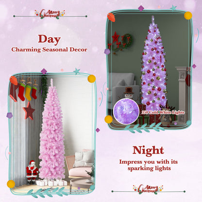 Pre-lit Artificial Christmas Tree with Branch Tips LED Lights and Metal Stand