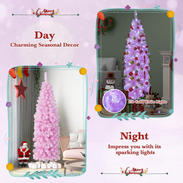 Pre-lit Artificial Christmas Tree with Branch Tips LED Lights and Metal Stand