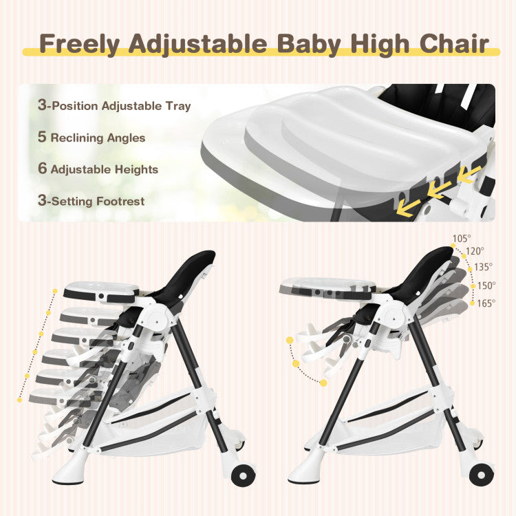 Baby Folding Chair with Wheel Tray and Storage Basket