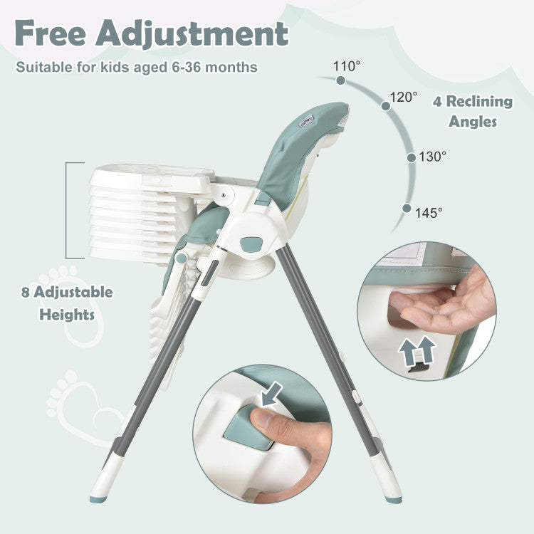 Foldable Baby High Chair with Double Removable Trays and Book Holder