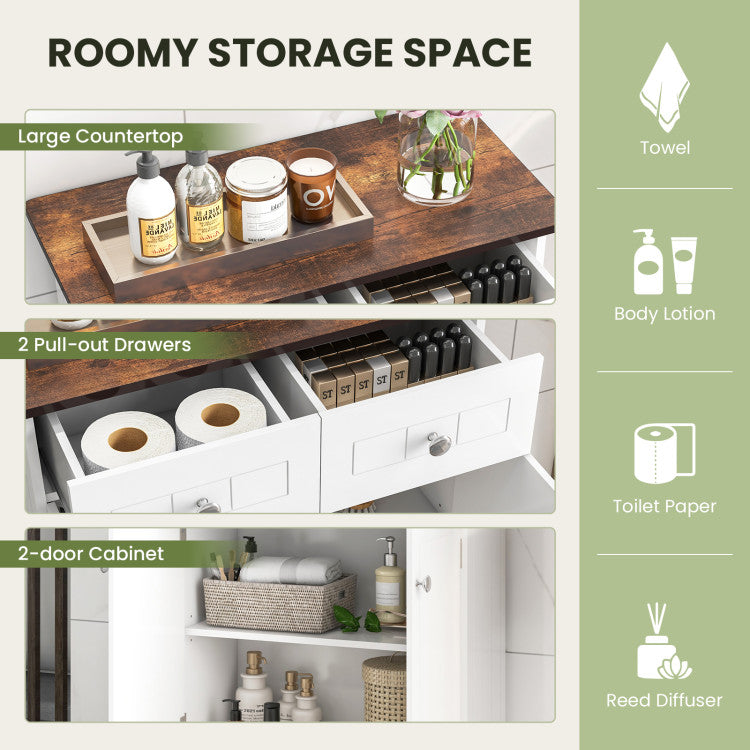 Freestanding Bathroom Floor Cabinet Storage Organizer with 2 Drawers