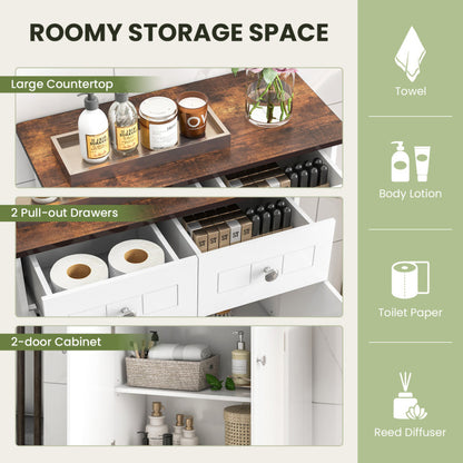 Freestanding Bathroom Floor Cabinet Storage Organizer with 2 Drawers