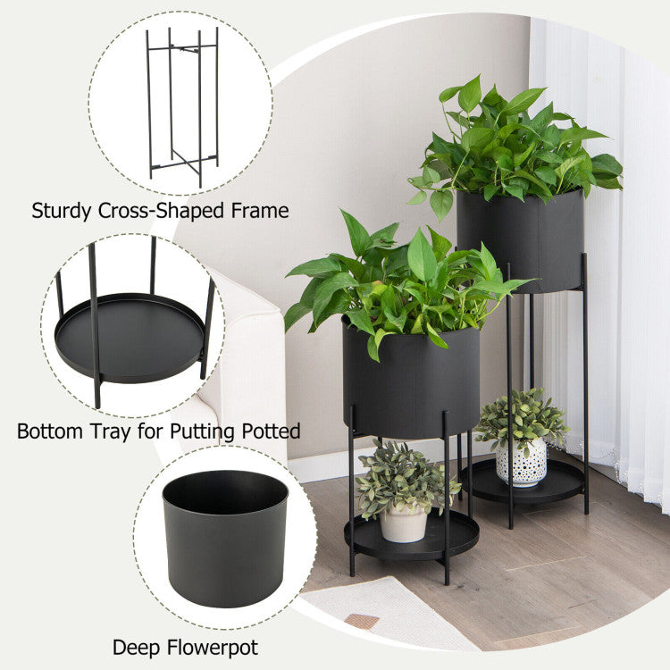 2 Metal Planter Pot Stands with Drainage Holes