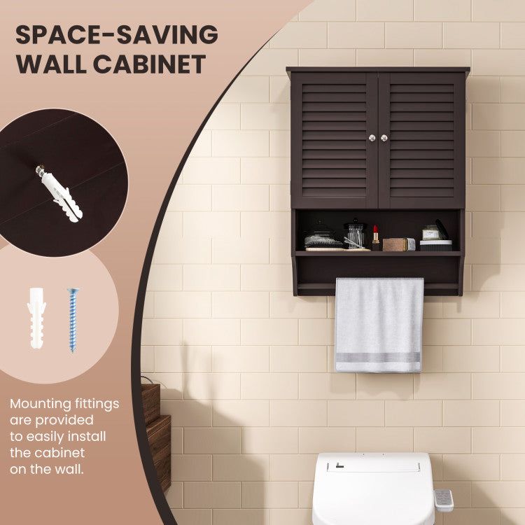 2-Door Bathroom Wall-Mounted Medicine Cabinet with Towel Bar