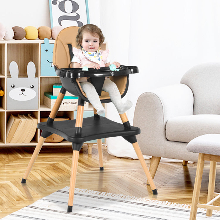 5-in-1 Baby Convertible Wooden High Chair with Detachable Tray