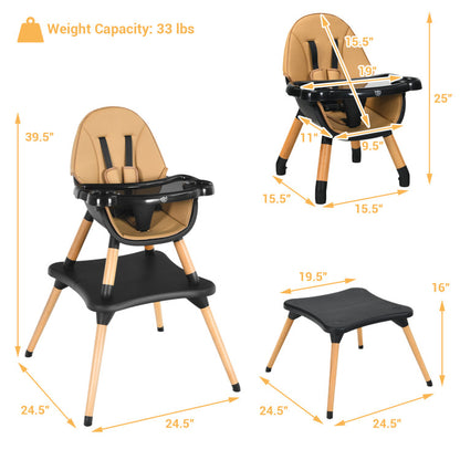 5-in-1 Baby Convertible Wooden High Chair with Detachable Tray