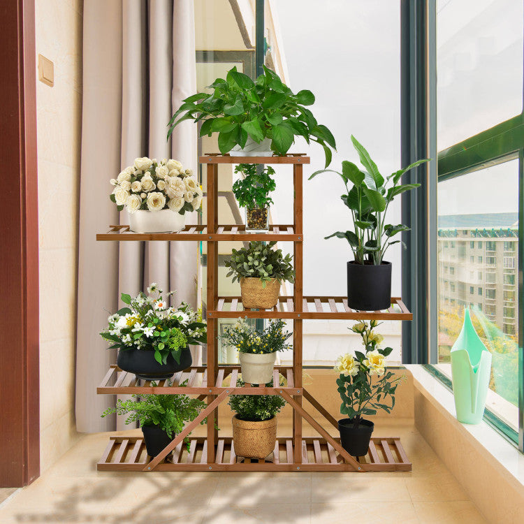 5-Tier 10-Potted Bamboo Plant Stand