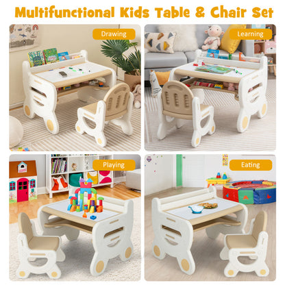 Kids Drawing Table and Chair Set with Watercolor Pens and Blackboard Eraser