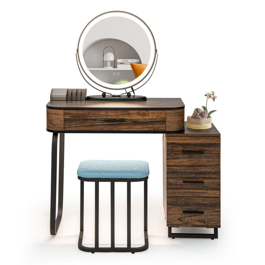 Vanity Table Set with 3-Color Lighted Mirror and Charging Station