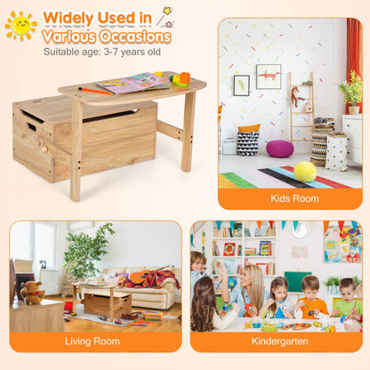 3-in-1 Kids Convertible Storage Bench Wood Activity Table and Chair Set