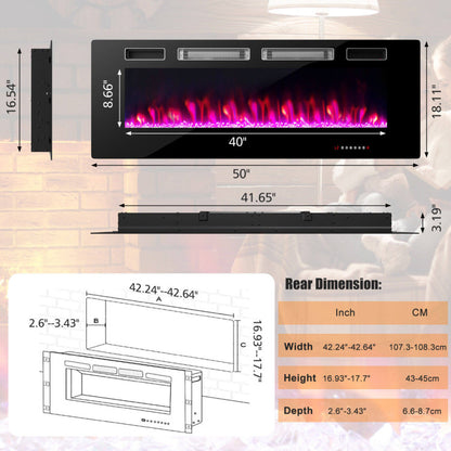 Ultra-Thin Electric Fireplace with Decorative Crystals