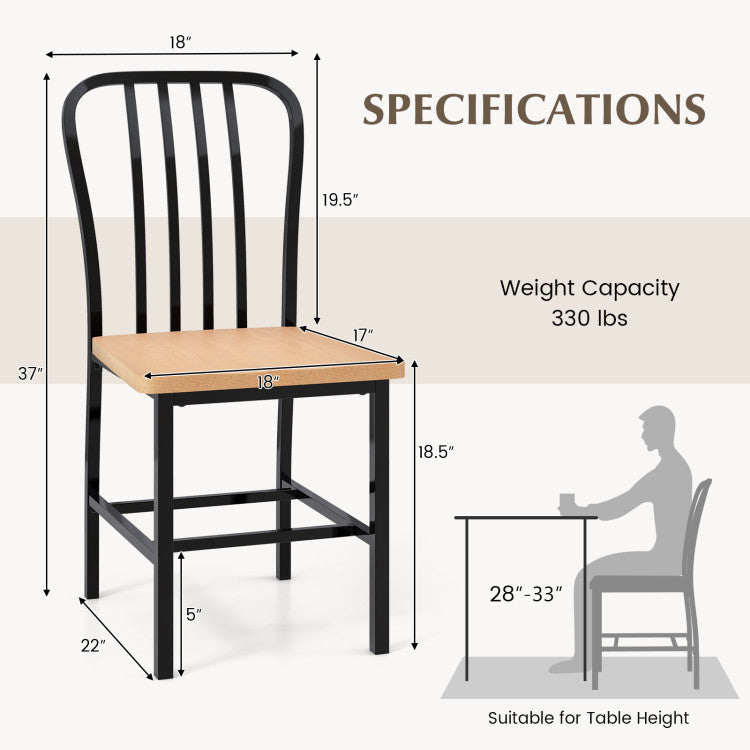 Armless Spindle-Back Dining Chair Set of 2 with Ergonomic Seat