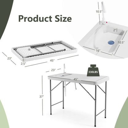 Folding Fish Cleaning Table with Sink and Faucet for Picnics