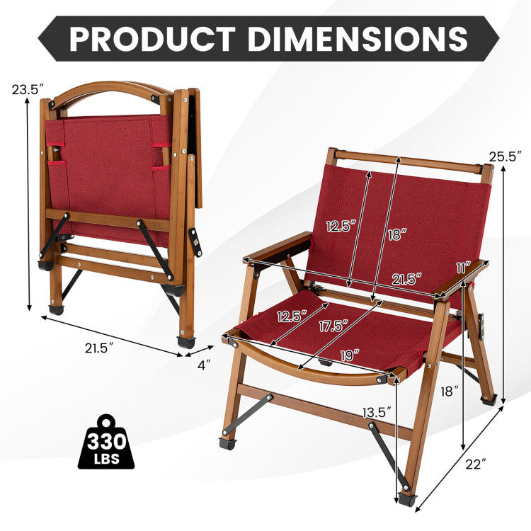 Patio Folding Camping Beach Chair with Solid Bamboo Frame