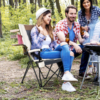 Folding Camping Chair with Cup Holder and Lumbar Pillow