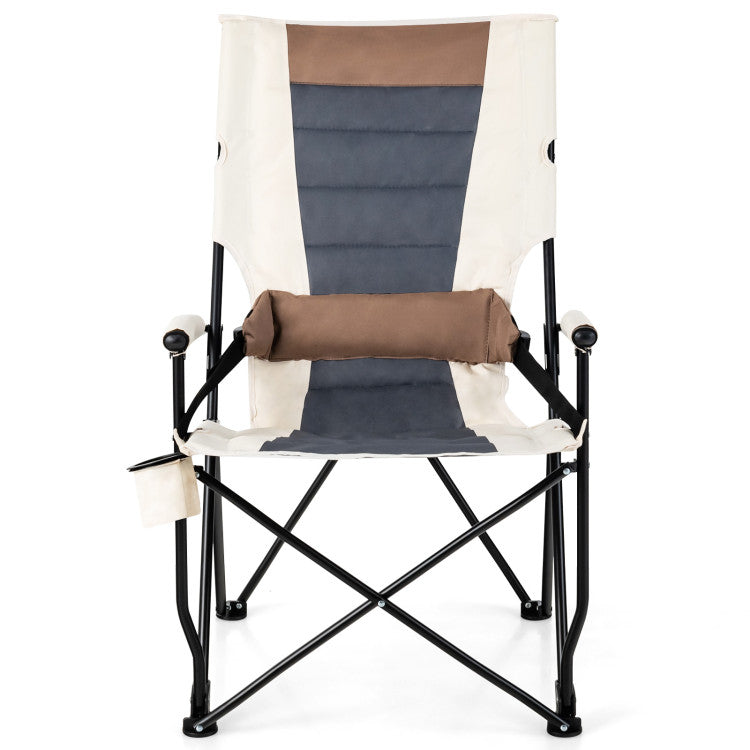 Folding Camping Chair with Cup Holder and Lumbar Pillow