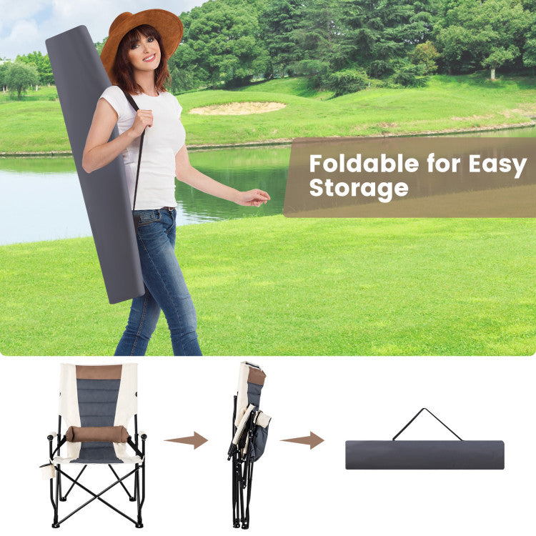 Folding Camping Chair with Cup Holder and Lumbar Pillow