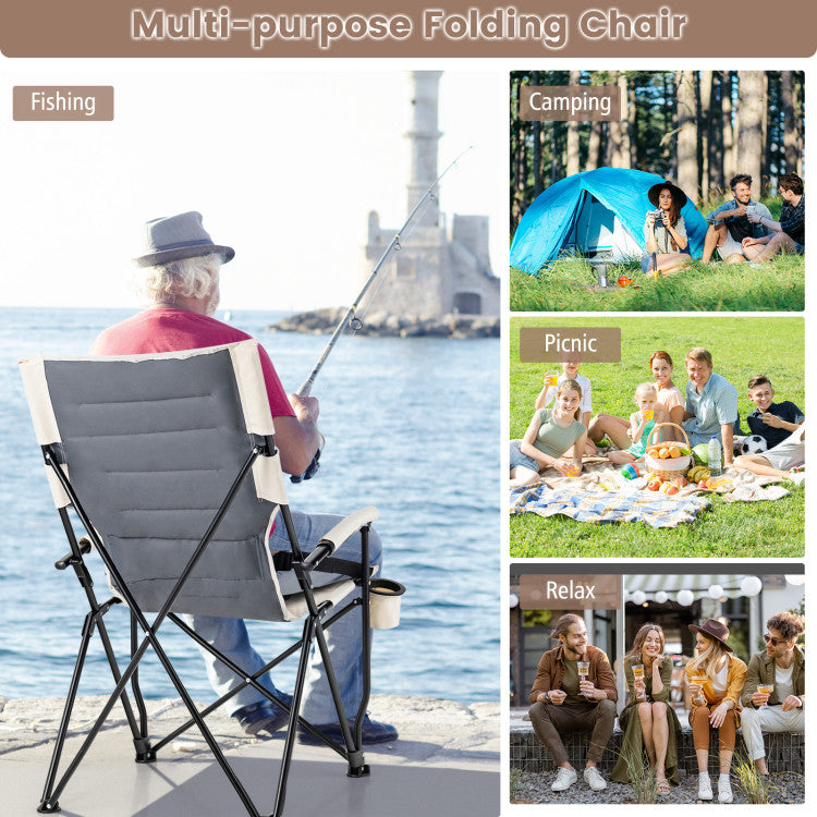 Folding Camping Chair with Cup Holder and Lumbar Pillow