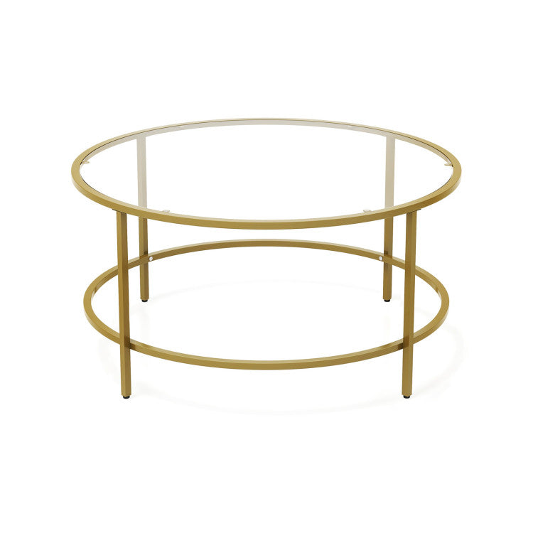 35.5-Inch Round Coffee Table with Tempered Glass Tabletop