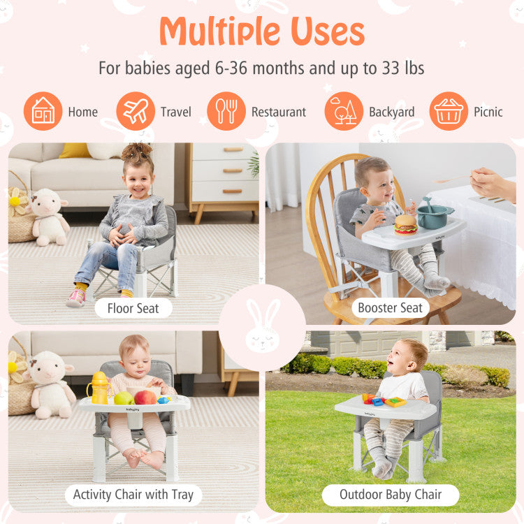Portable Baby Booster Seat with Straps and Double Tray
