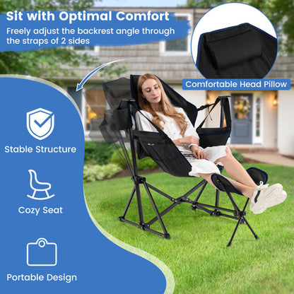 Hammock Camping Chair with Retractable Footrest and Carrying Bag