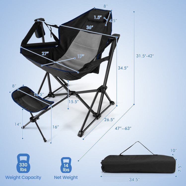 Hammock Camping Chair with Retractable Footrest and Carrying Bag