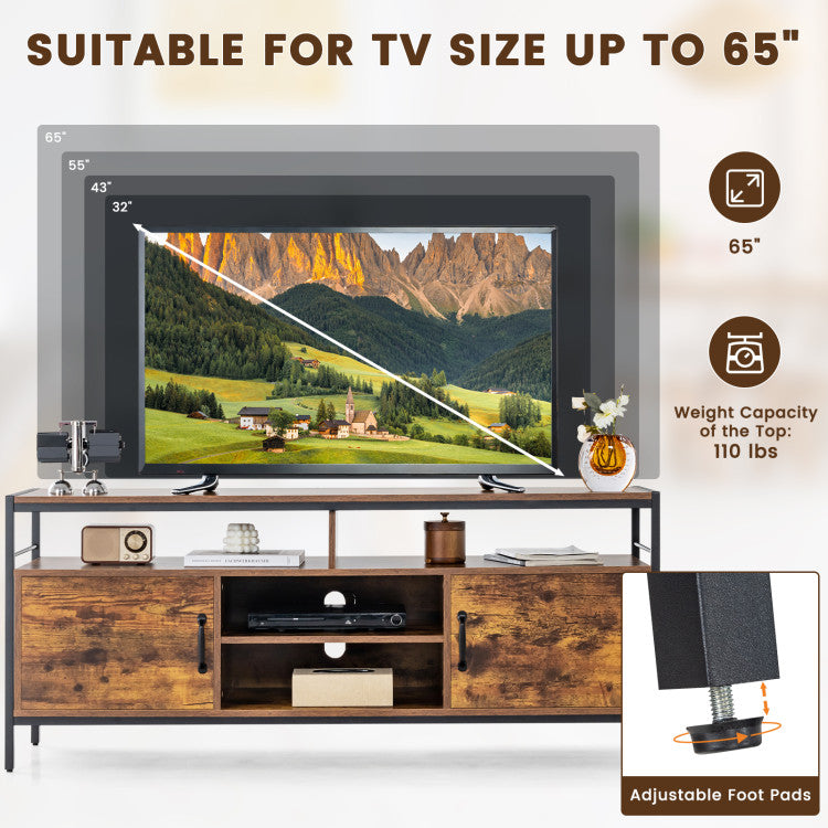 58-Inch Industrial TV Stand with Cabinets and Adjustable Shelf for TVs Up to 65-Inch