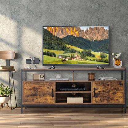 58-Inch Industrial TV Stand with Cabinets and Adjustable Shelf for TVs Up to 65-Inch